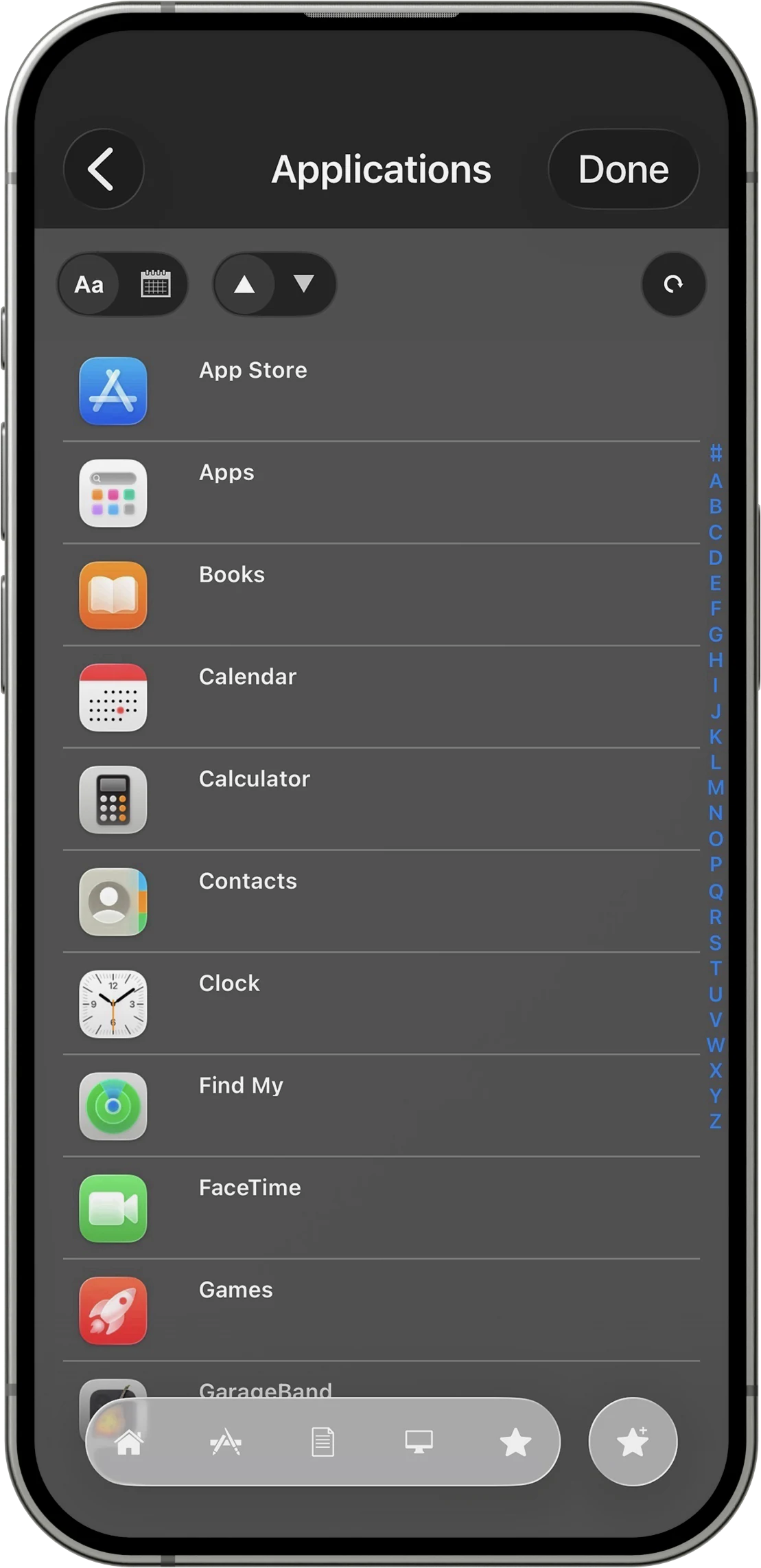 Mobile Mouse file browser showing applications on iPhone